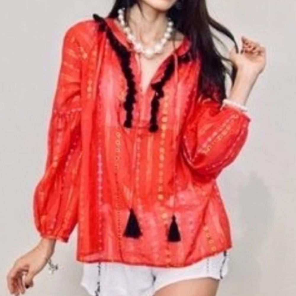Belle Vere bubble sleeves sheer top Size XS